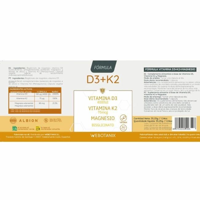 Comprar Webotanix Vitamina D3 + K2 + Mg.- 60 cápsulas al Mejor Precio | Quierofarma